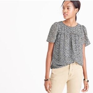 J Crew Metallic Silk Blouse Ditsy Floral Print 8